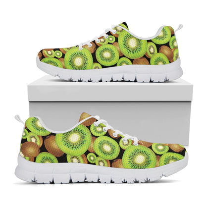 Watercolor Kiwi Pattern Print White Sneakers