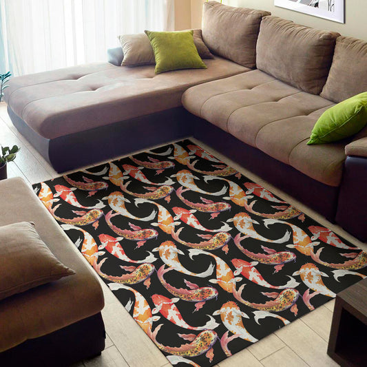 Watercolor Koi Carp Fish Pattern Print Area Rug