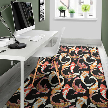 Watercolor Koi Carp Fish Pattern Print Area Rug