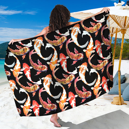 Watercolor Koi Carp Fish Pattern Print Beach Sarong Wrap