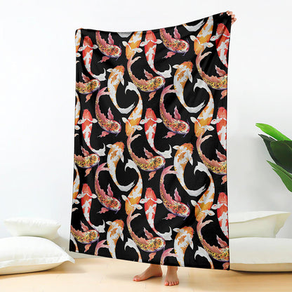 Watercolor Koi Carp Fish Pattern Print Blanket