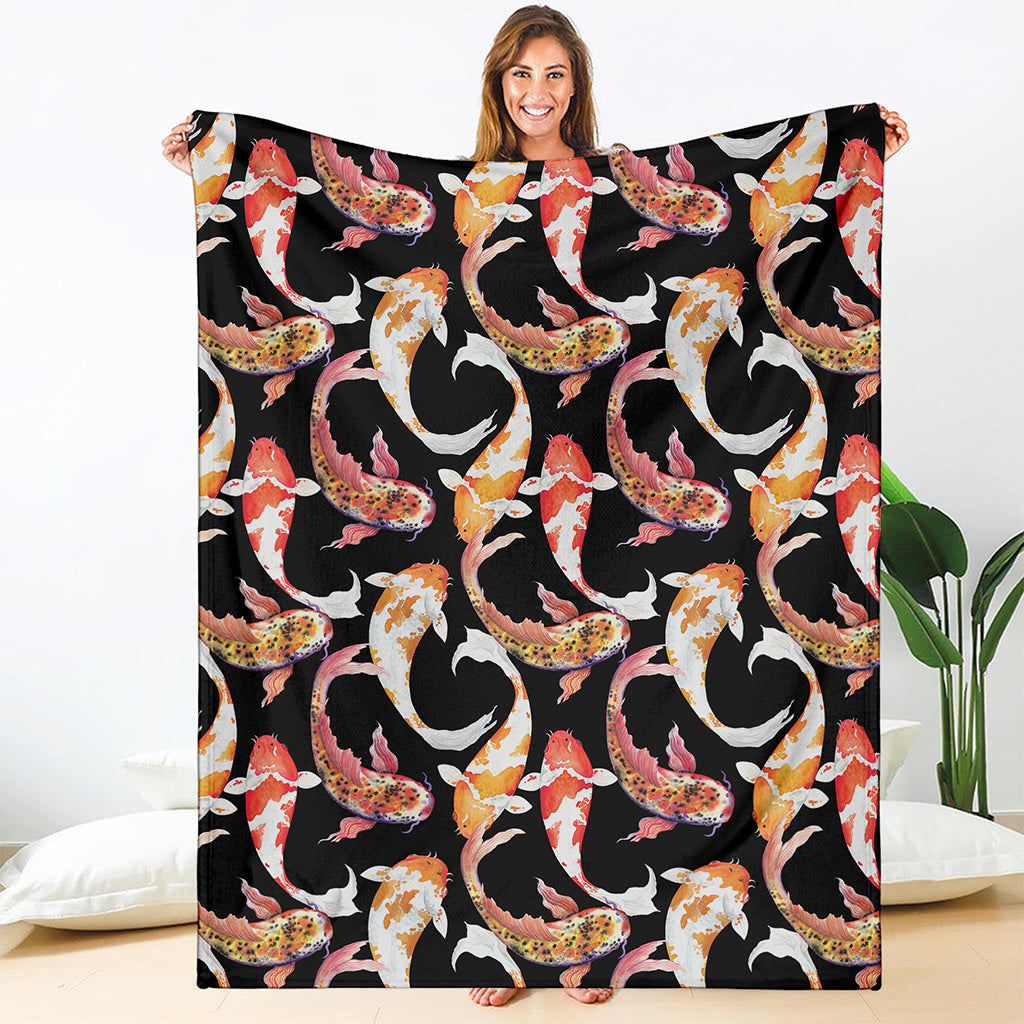 Watercolor Koi Carp Fish Pattern Print Blanket