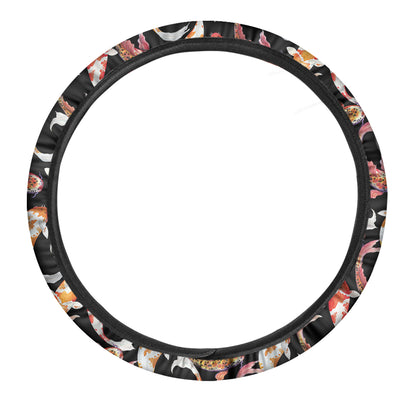 Watercolor Koi Carp Fish Pattern Print Car Steering Wheel Cover
