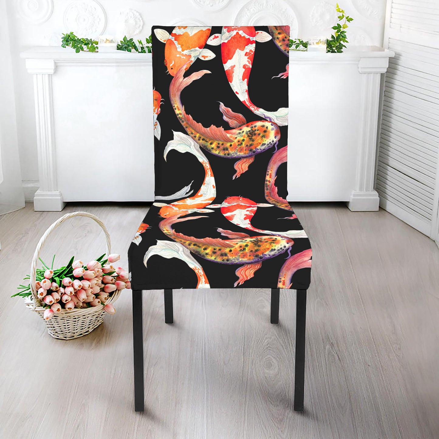 Watercolor Koi Carp Fish Pattern Print Dining Chair Slipcover