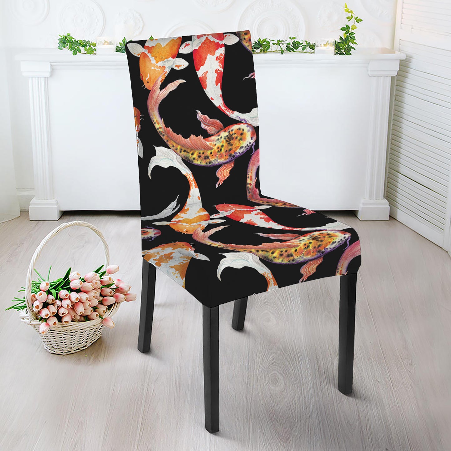 Watercolor Koi Carp Fish Pattern Print Dining Chair Slipcover