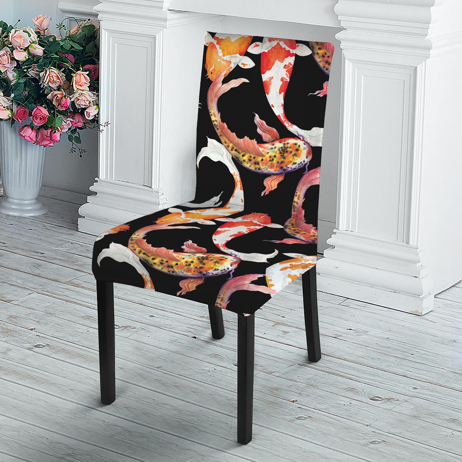 Watercolor Koi Carp Fish Pattern Print Dining Chair Slipcover