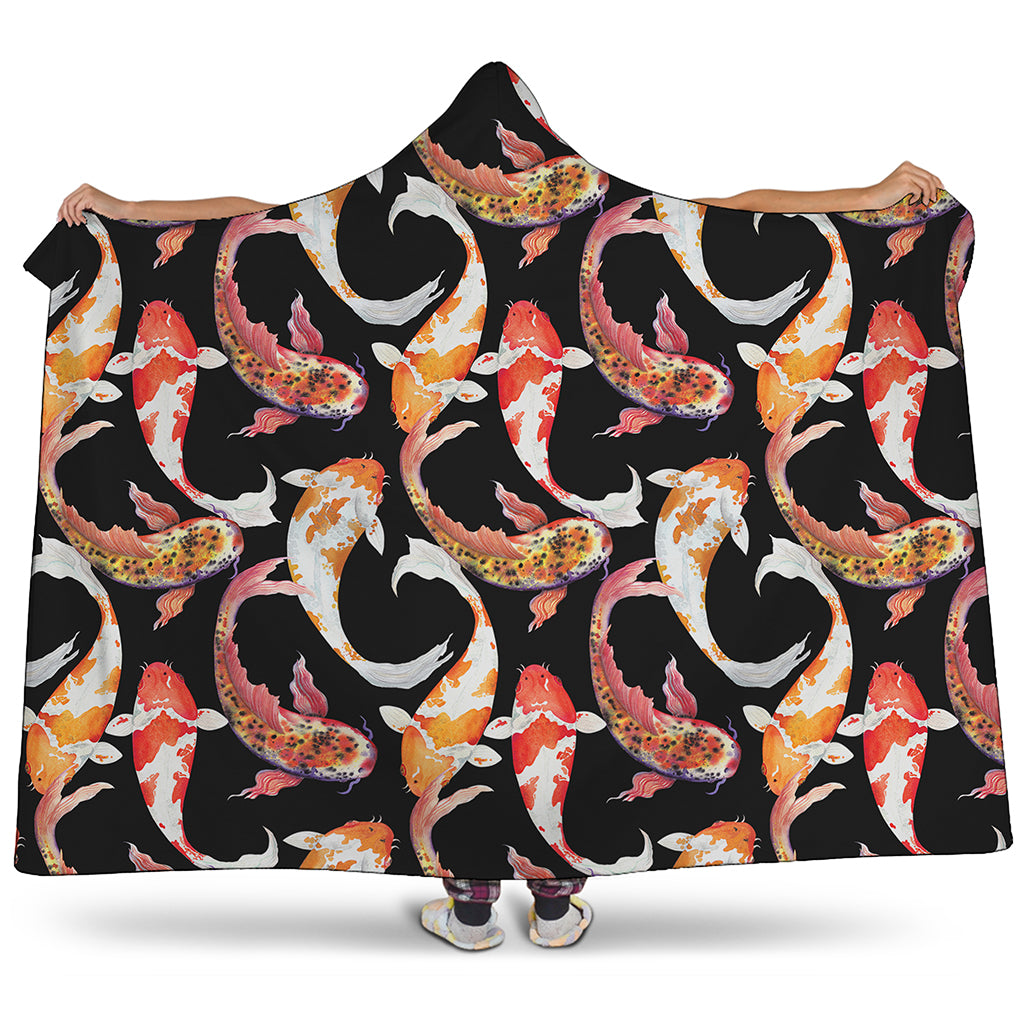 Watercolor Koi Carp Fish Pattern Print Hooded Blanket