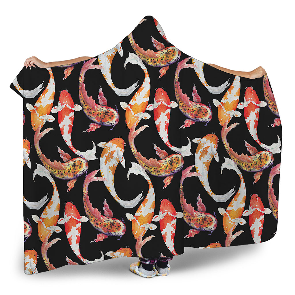 Watercolor Koi Carp Fish Pattern Print Hooded Blanket