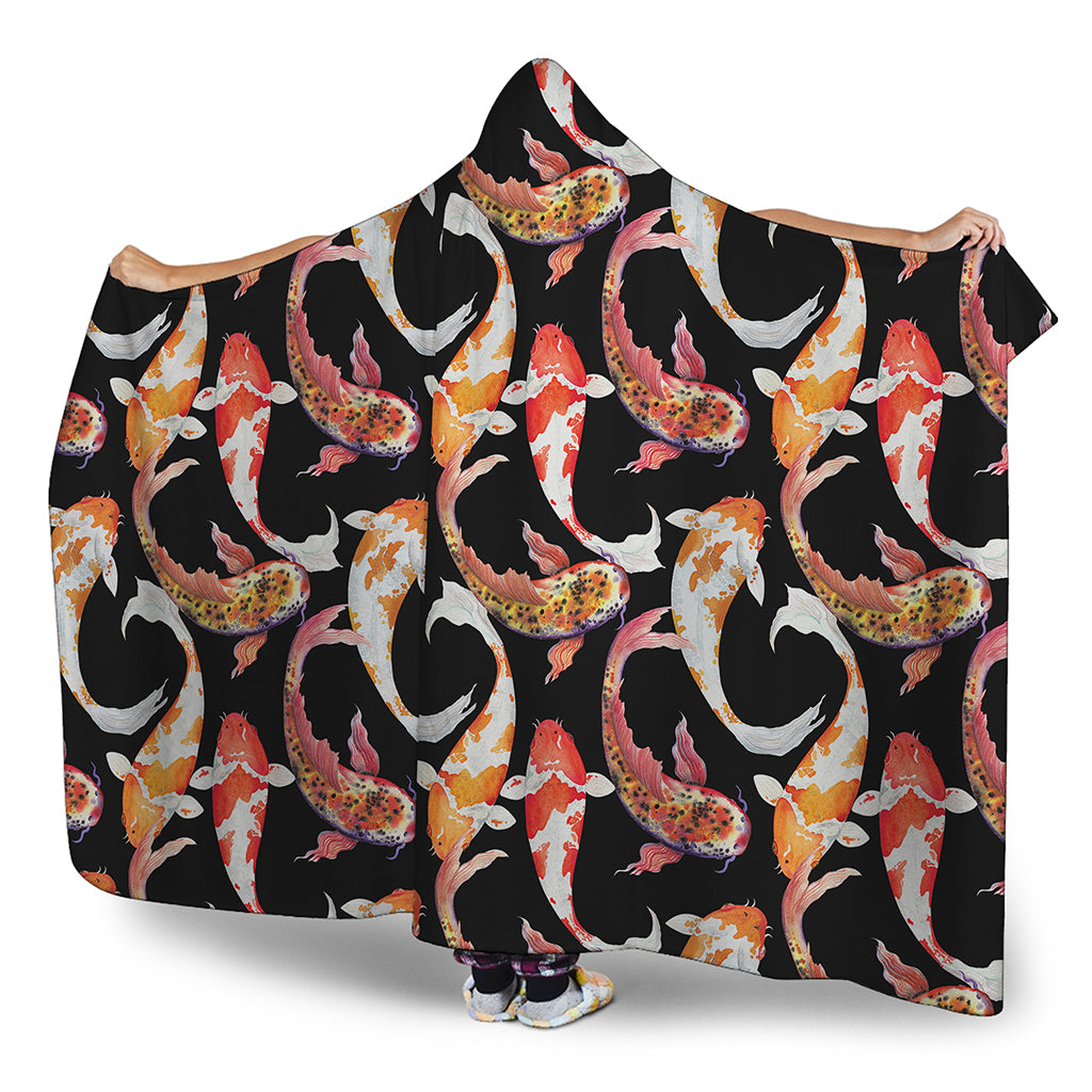 Watercolor Koi Carp Fish Pattern Print Hooded Blanket