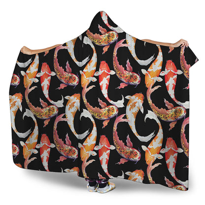 Watercolor Koi Carp Fish Pattern Print Hooded Blanket