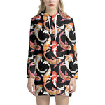 Watercolor Koi Carp Fish Pattern Print Hoodie Dress