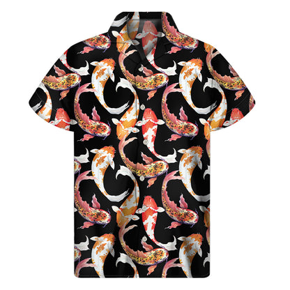 Watercolor Koi Carp Fish Pattern Print Men's Short Sleeve Shirt