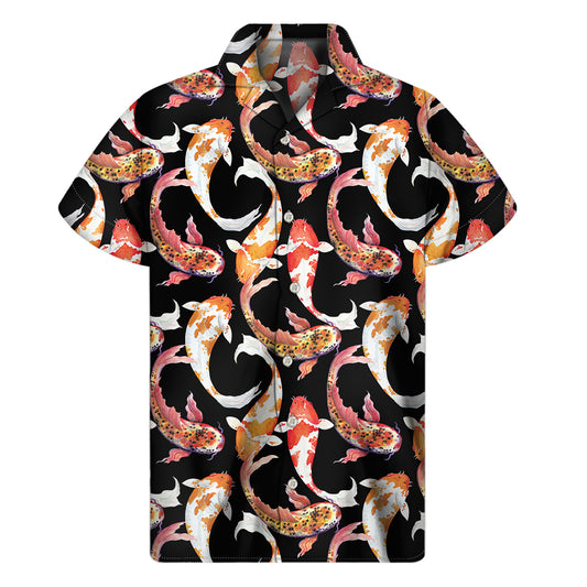 Watercolor Koi Carp Fish Pattern Print Men's Short Sleeve Shirt