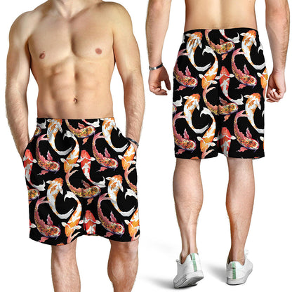 Watercolor Koi Carp Fish Pattern Print Men's Shorts