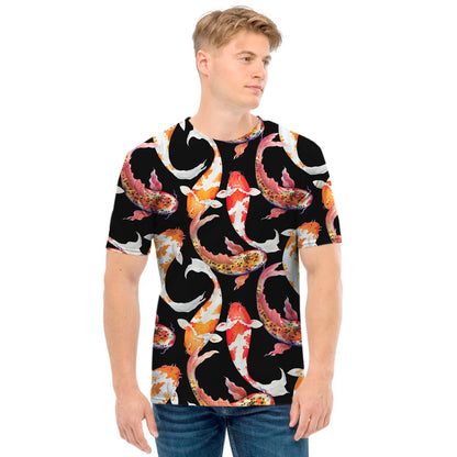 Watercolor Koi Carp Fish Pattern Print Men's T-Shirt