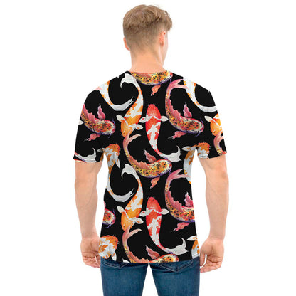 Watercolor Koi Carp Fish Pattern Print Men's T-Shirt