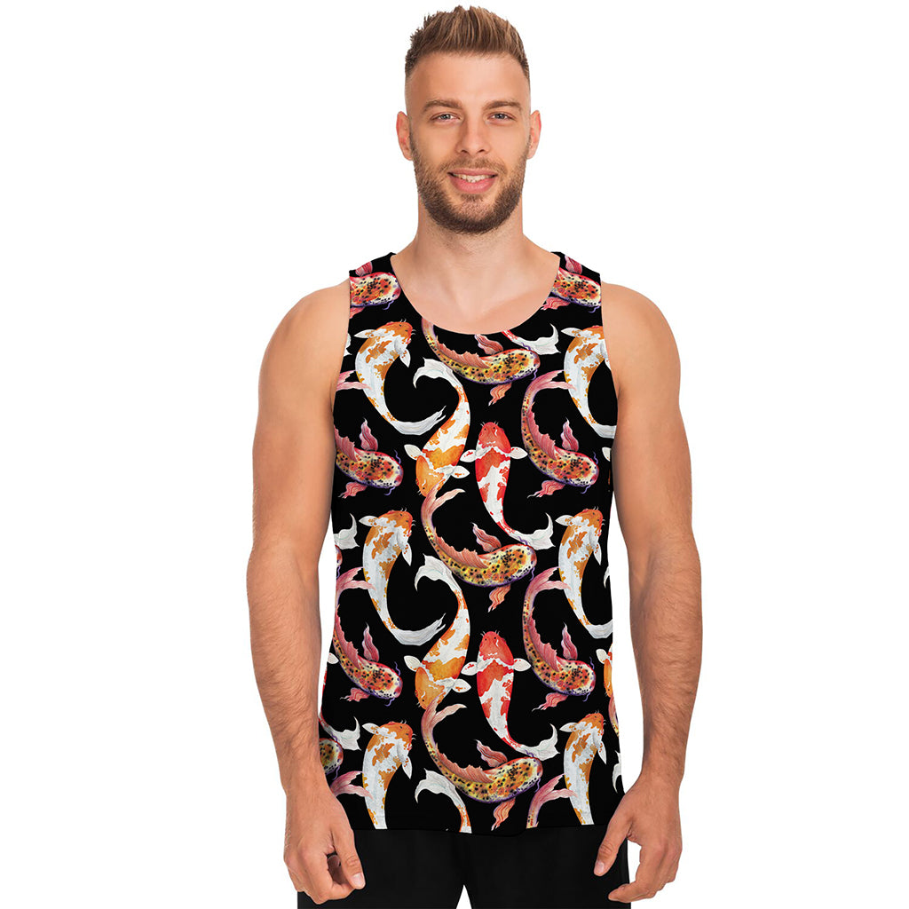 Watercolor Koi Carp Fish Pattern Print Men's Tank Top