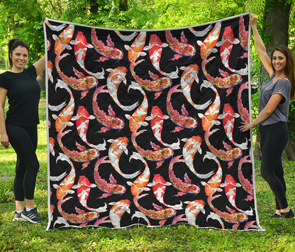 Watercolor Koi Carp Fish Pattern Print Quilt