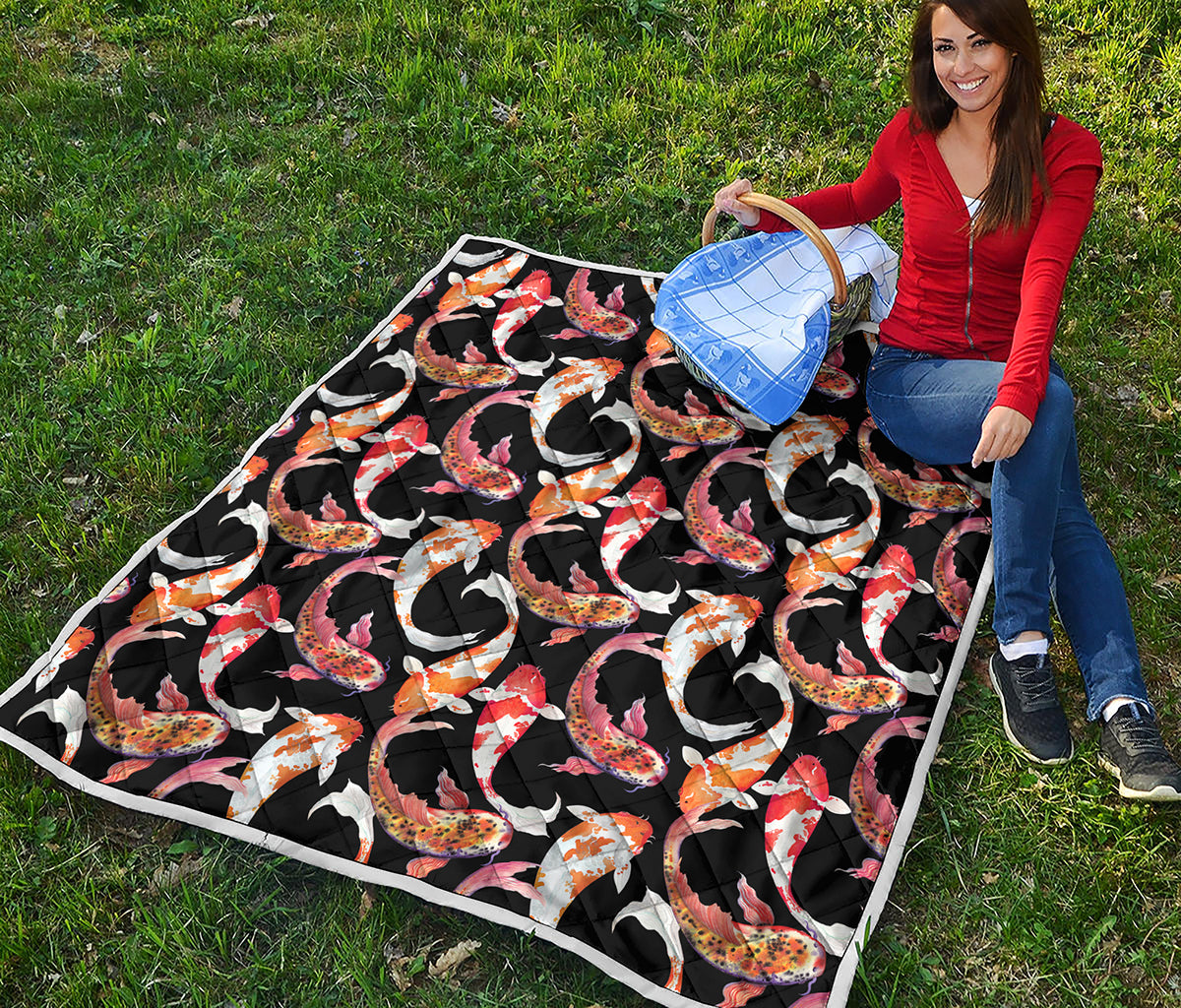 Watercolor Koi Carp Fish Pattern Print Quilt