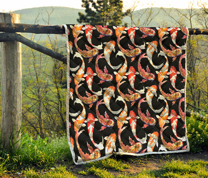 Watercolor Koi Carp Fish Pattern Print Quilt