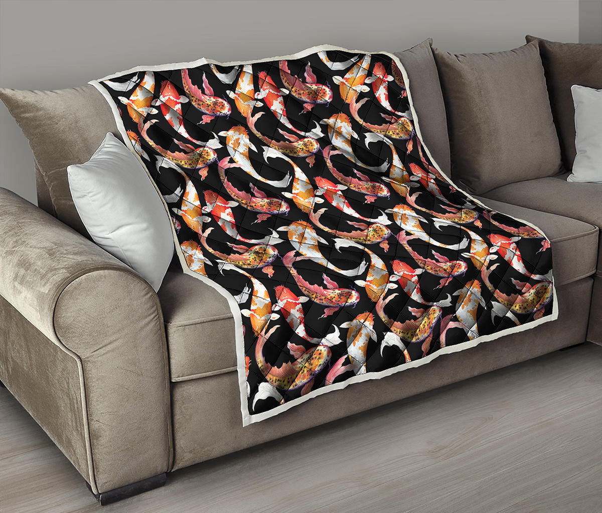 Watercolor Koi Carp Fish Pattern Print Quilt