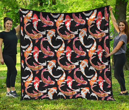 Watercolor Koi Carp Fish Pattern Print Quilt