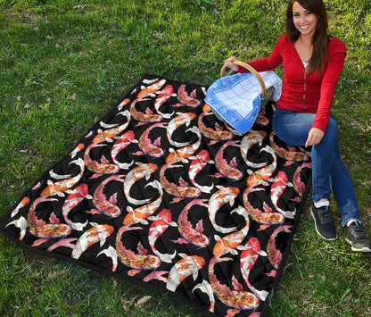Watercolor Koi Carp Fish Pattern Print Quilt