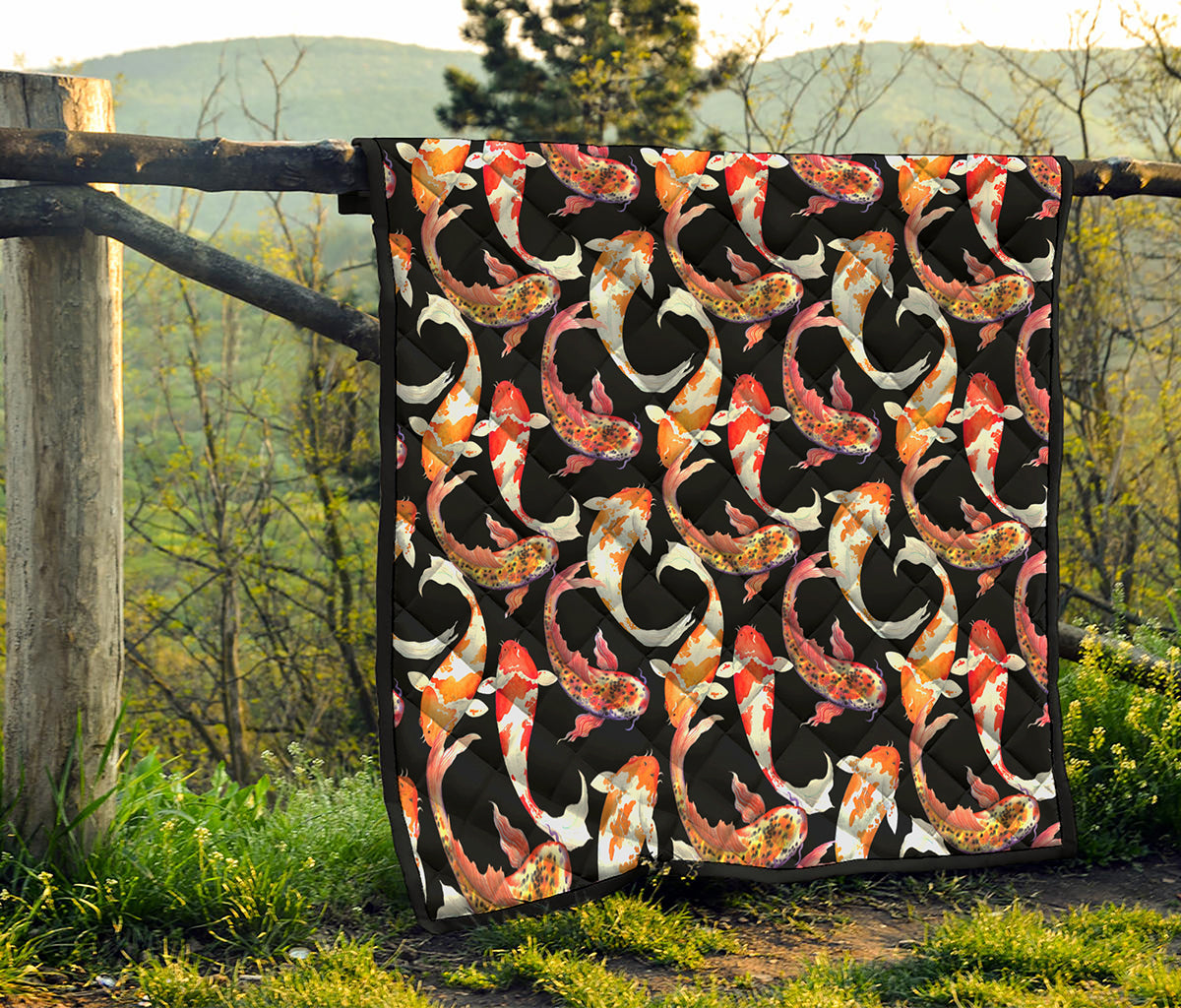 Watercolor Koi Carp Fish Pattern Print Quilt