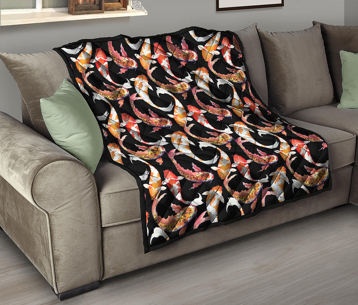 Watercolor Koi Carp Fish Pattern Print Quilt