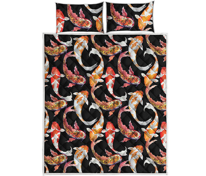 Watercolor Koi Carp Fish Pattern Print Quilt Bed Set