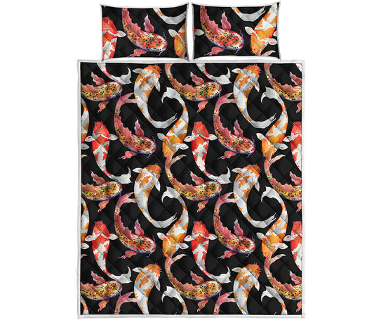 Watercolor Koi Carp Fish Pattern Print Quilt Bed Set