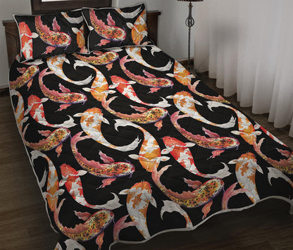 Watercolor Koi Carp Fish Pattern Print Quilt Bed Set