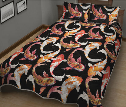Watercolor Koi Carp Fish Pattern Print Quilt Bed Set