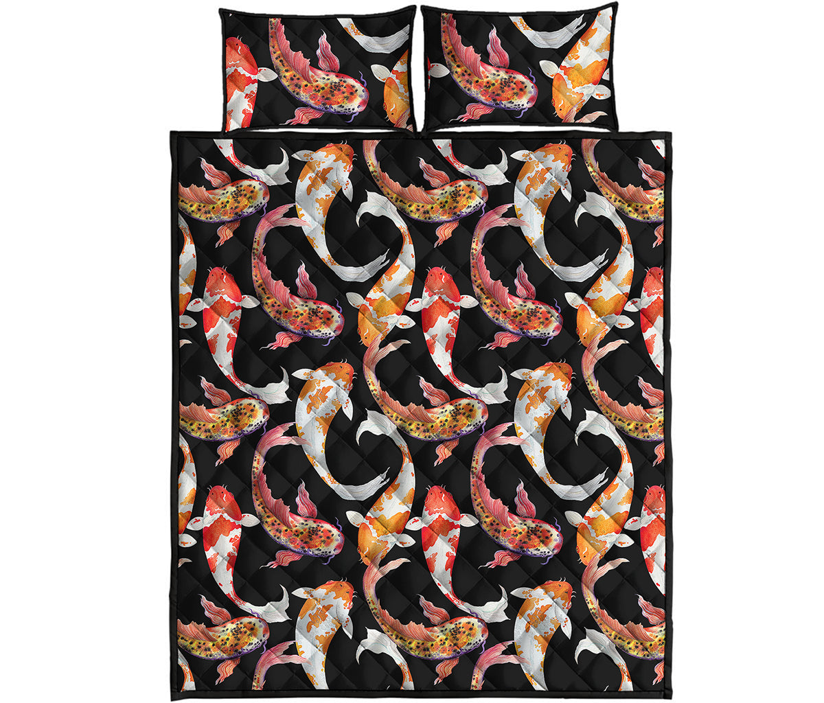 Watercolor Koi Carp Fish Pattern Print Quilt Bed Set
