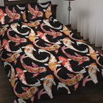 Watercolor Koi Carp Fish Pattern Print Quilt Bed Set