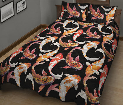 Watercolor Koi Carp Fish Pattern Print Quilt Bed Set