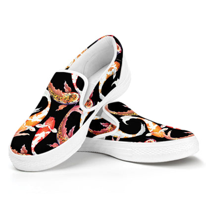 Watercolor Koi Carp Fish Pattern Print White Slip On Shoes