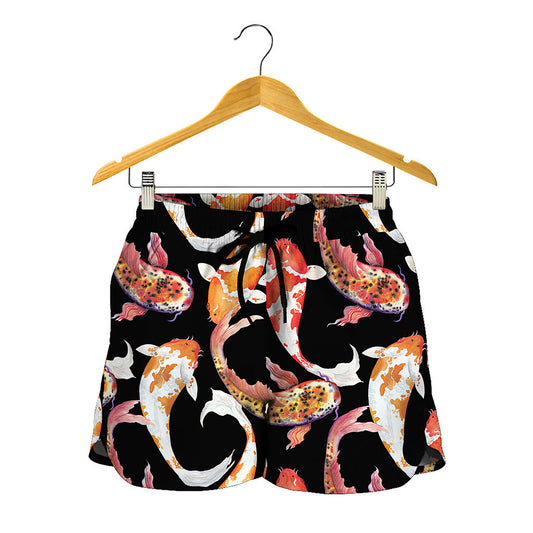 Watercolor Koi Carp Fish Pattern Print Women's Shorts
