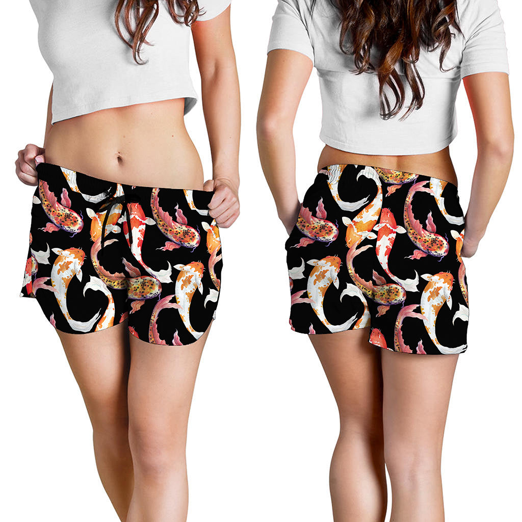 Watercolor Koi Carp Fish Pattern Print Women's Shorts