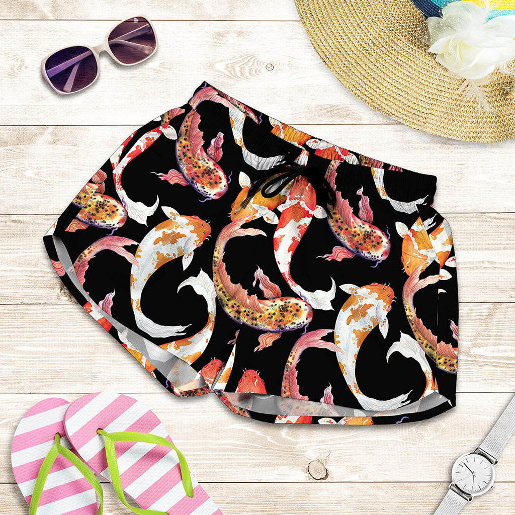 Watercolor Koi Carp Fish Pattern Print Women's Shorts