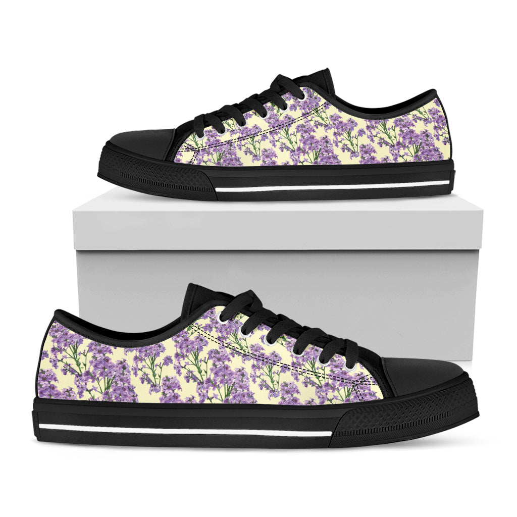 Watercolor Lavender Pattern Print Black Low Top Shoes
