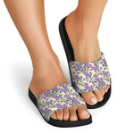 Watercolor Lavender Pattern Print Black Slide Sandals
