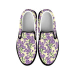 Watercolor Lavender Pattern Print Black Slip On Shoes