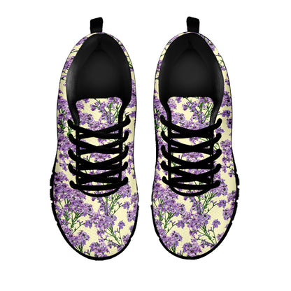Watercolor Lavender Pattern Print Black Sneakers