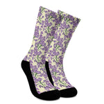 Watercolor Lavender Pattern Print Crew Socks