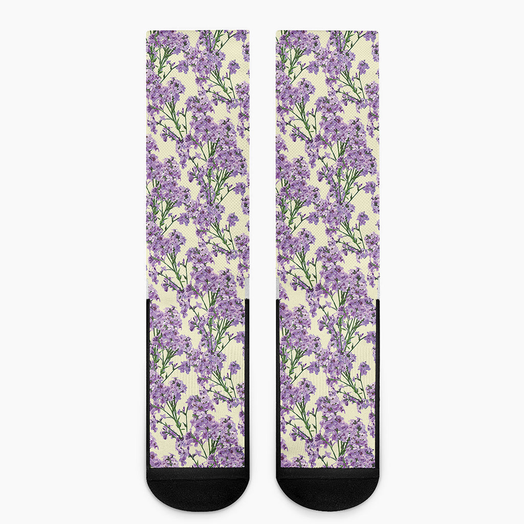 Watercolor Lavender Pattern Print Crew Socks