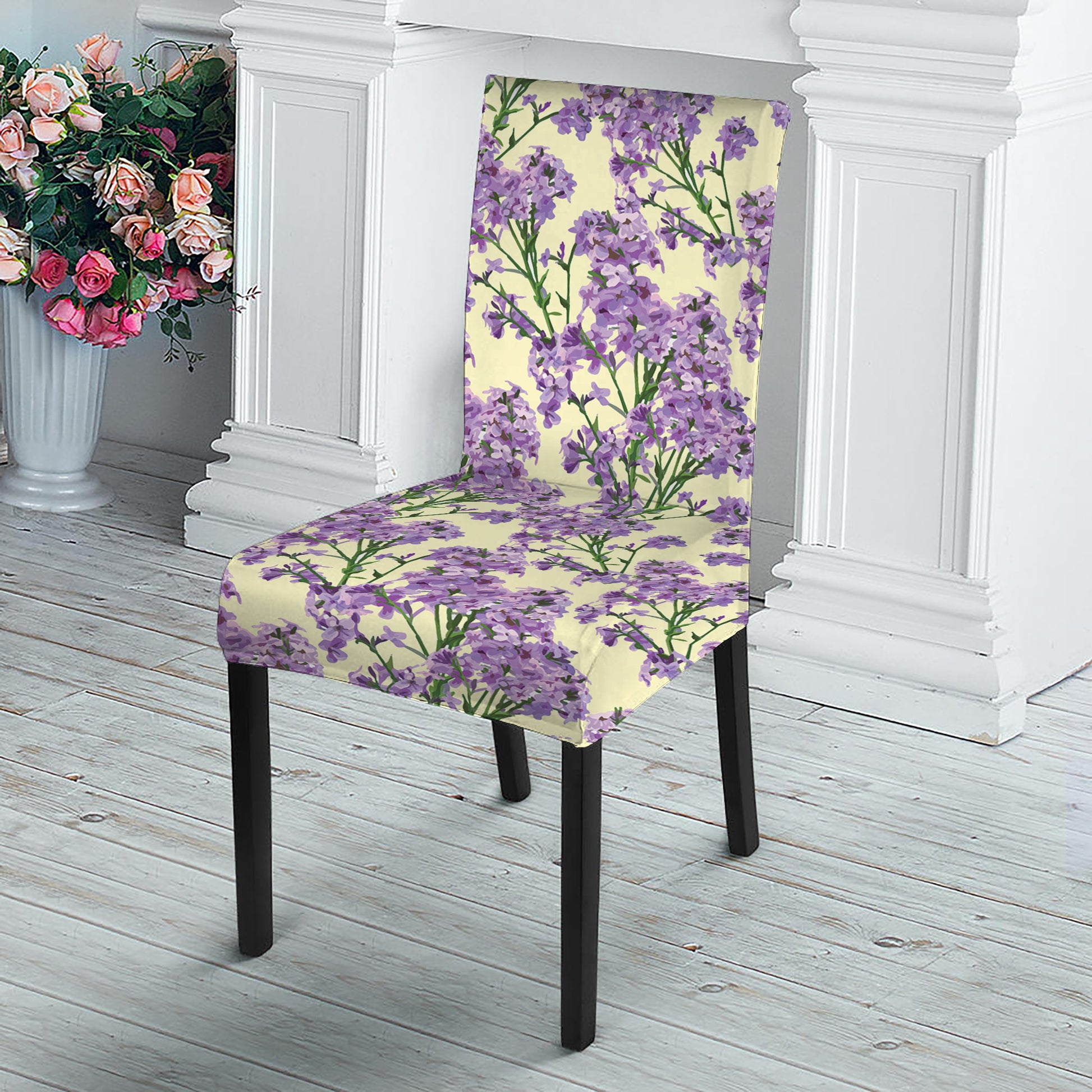 Watercolor Lavender Pattern Print Dining Chair Slipcover