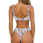 Watercolor Lavender Pattern Print Front Bow Tie Bikini