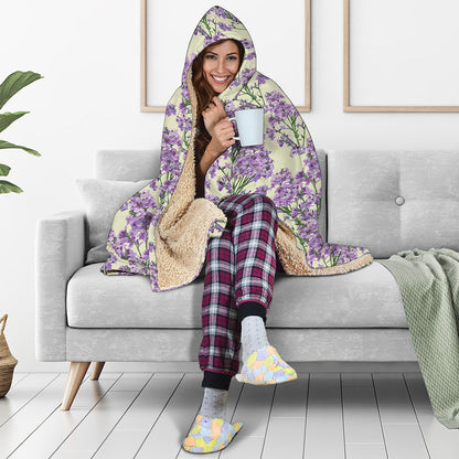 Watercolor Lavender Pattern Print Hooded Blanket