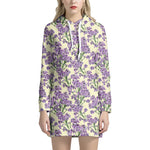 Watercolor Lavender Pattern Print Hoodie Dress